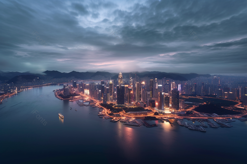 夜晚城市灯光都市高楼大厦繁华半岛江景商业航拍,高清,摄影图,摄影图片,图片大全,摄影图免费下载